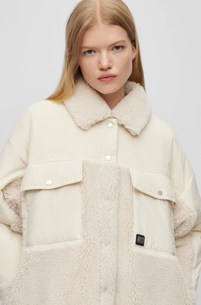 Oversize-fit jacket mixed materials with quilted lining