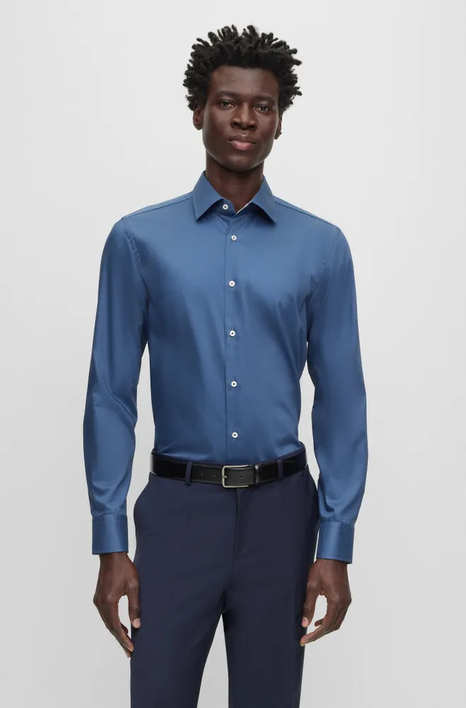 Camisa slim fit de popelín algodón planchado fácil