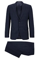 Three-piece slim-fit suit checked virgin wool