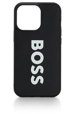 Leather-covered iPhone 13 Pro case with contrast logo