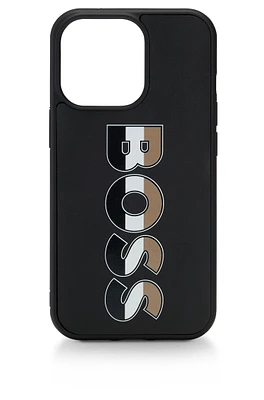 Leather-covered iPhone 13 Pro case with signature-stripe logo