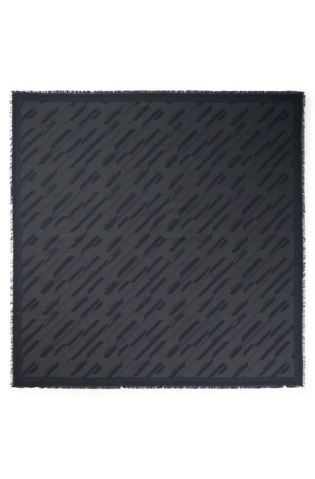 BOSS - Square scarf in modal and wool with signature jacquard