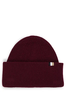 Ribbed beanie hat with signature-stripe trim