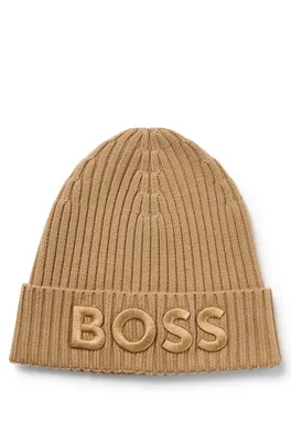 Wool beanie hat with embroidered logo