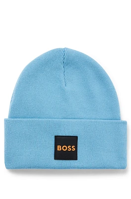 Double-layer beanie hat with logo patch