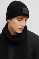 Scarf and beanie hat set with embroidered-logo badge