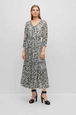 BOSS - Long-sleeved monogram-print dress with tie neckline