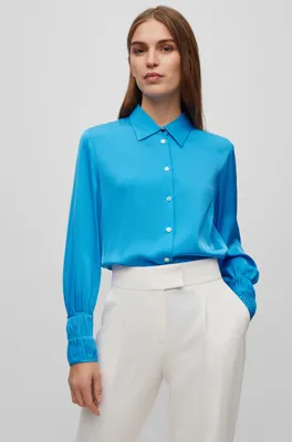 Regular-fit blouse stretch-silk crepe de Chine