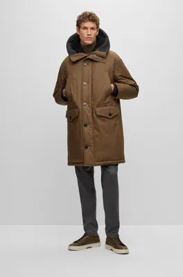 Water-repellent parka with down filling