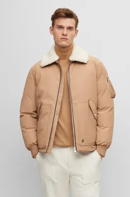 Water-repellent jacket with faux-fur collar