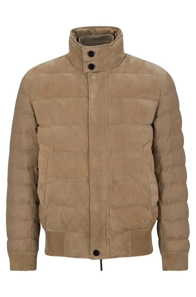 Mixed-material jacket with nubuck leather