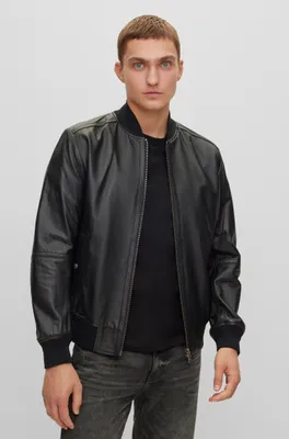 Regular-fit jacket textured soft-touch leather