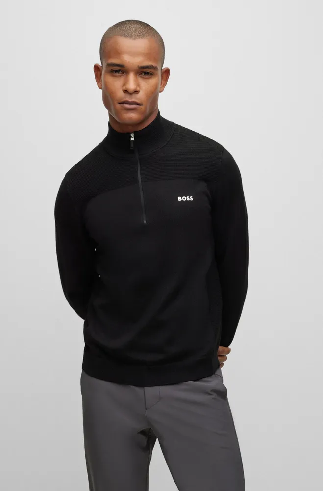 Branded zip-neck sweater dry-flex fabric