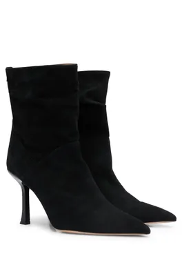 High-heeled ankle boots suede with pointed toe