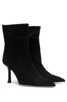 High-heeled ankle boots suede with pointed toe
