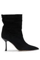 High-heeled ankle boots suede with pointed toe