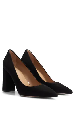 Block-heel pumps suede with pointed toe