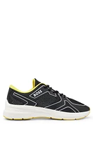 Mixed-material trainers with rubberized faux leather