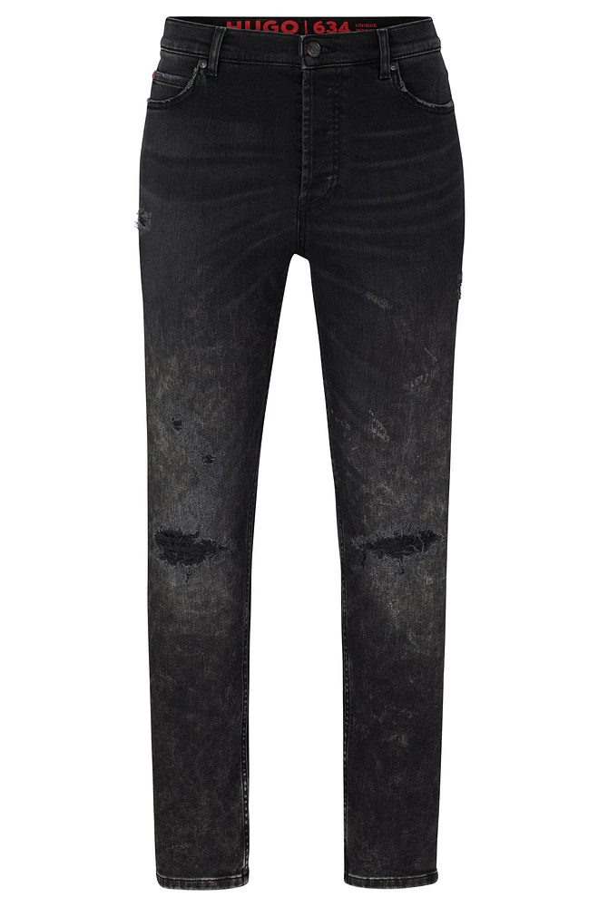 Tapered-fit jeans black comfort-stretch denim