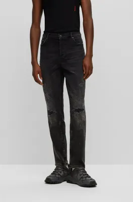 Tapered-fit jeans black comfort-stretch denim