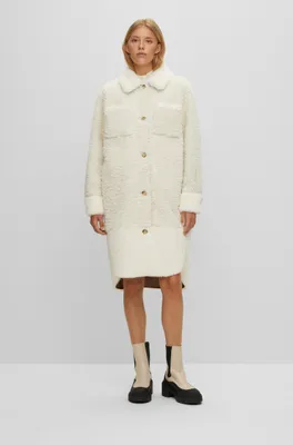 Relaxed-fit teddy coat with patch pockets