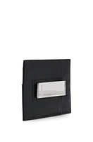 Brass money clip with card holder in grained leather