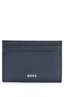 Grained-leather card holder with logo lettering