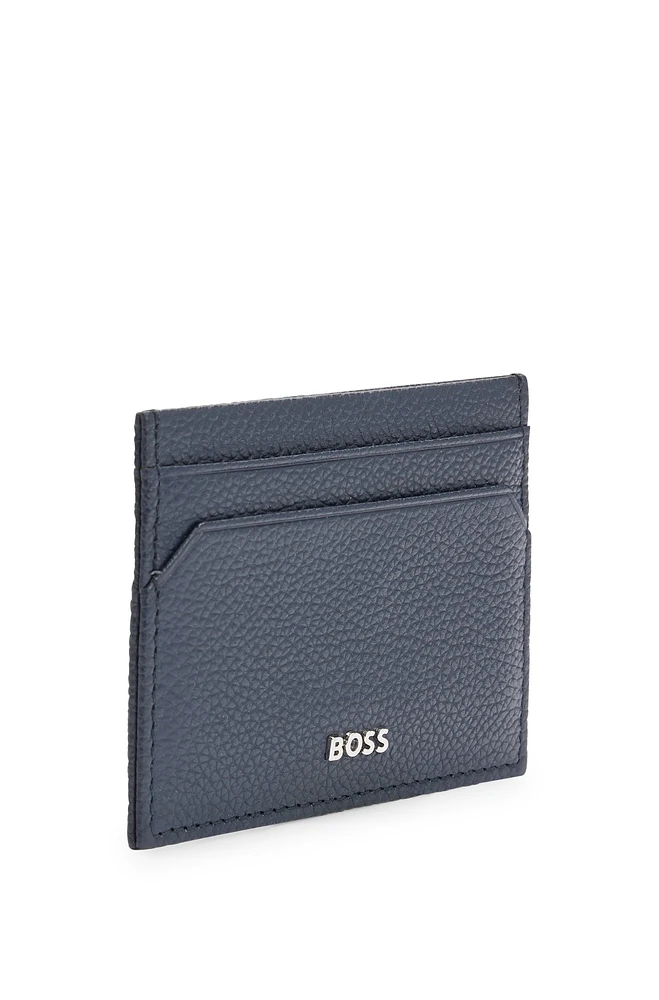 Grained-leather card holder with logo lettering