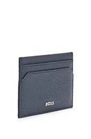 Grained-leather card holder with logo lettering