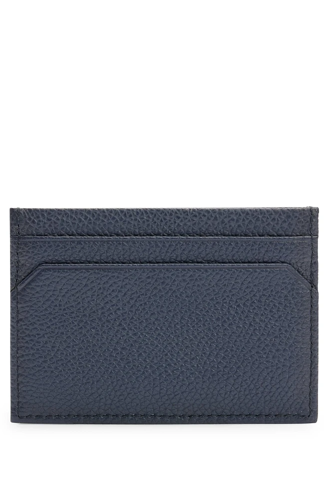 Grained-leather card holder with logo lettering