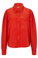 Regular-fit blouse with popper closures and point collar