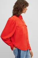 Regular-fit blouse with popper closures and point collar