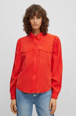 Regular-fit blouse with popper closures and point collar