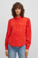 Regular-fit blouse with popper closures and point collar