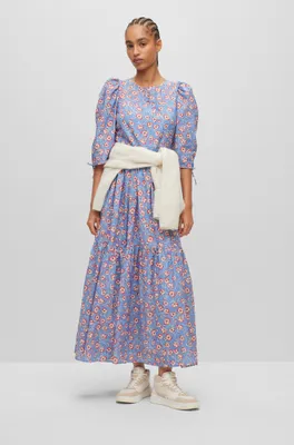 Cotton dress with gathered sleeves