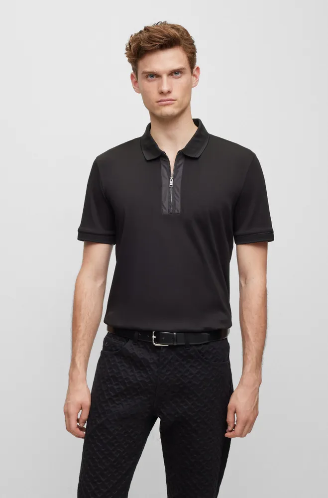 Mercerized-cotton polo shirt with zip placket