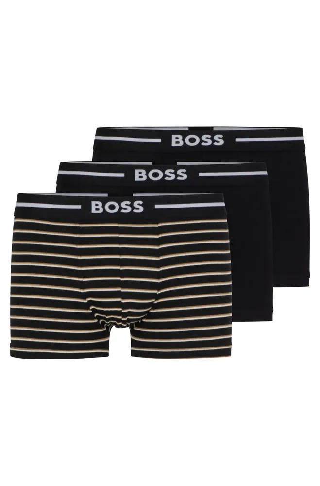 BOSS - Paquete de tres calzoncillos bóxer en algodón elástico con logos en  la cintura
