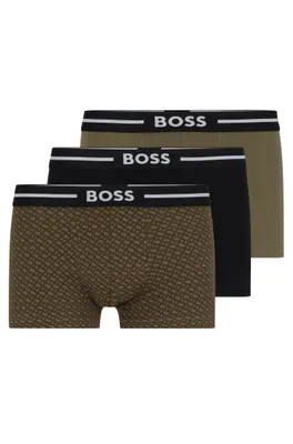 Triple-pack of logo-waistband trunks stretch cotton