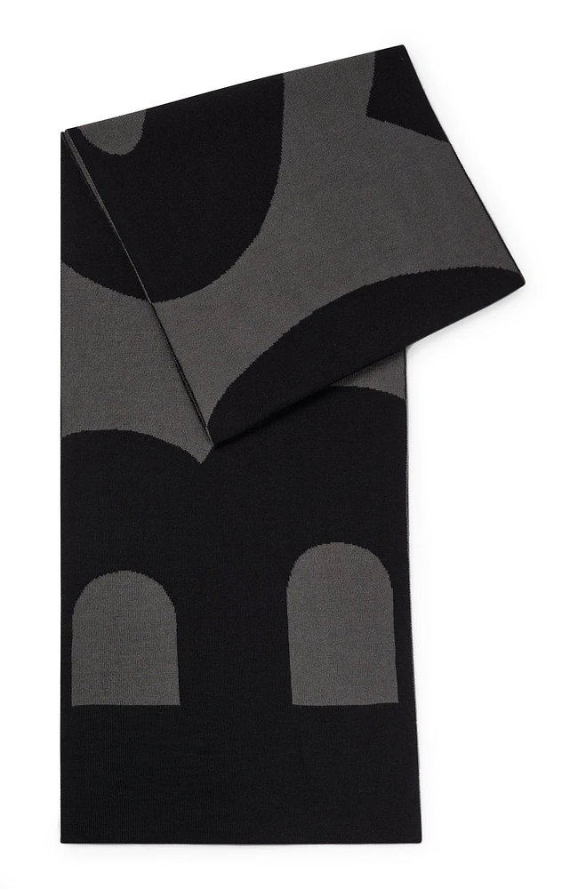 BOSS - Logo-jacquard scarf blended with wool