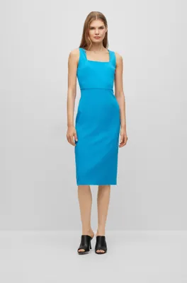 Square-neck slim-fit dress stretch material