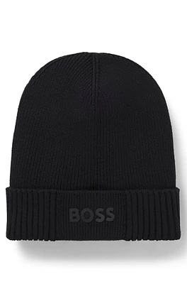 BOSS - Logo-detail beanie hat in cotton and wool