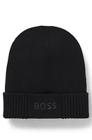 BOSS - Logo-detail beanie hat in cotton and wool