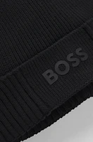 BOSS - Logo-detail beanie hat in cotton and wool