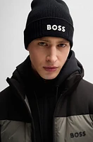 BOSS - Logo-detail beanie hat in cotton and wool