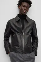 Leather jacket with two-way zip