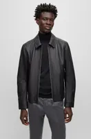 Leather jacket with two-way zip