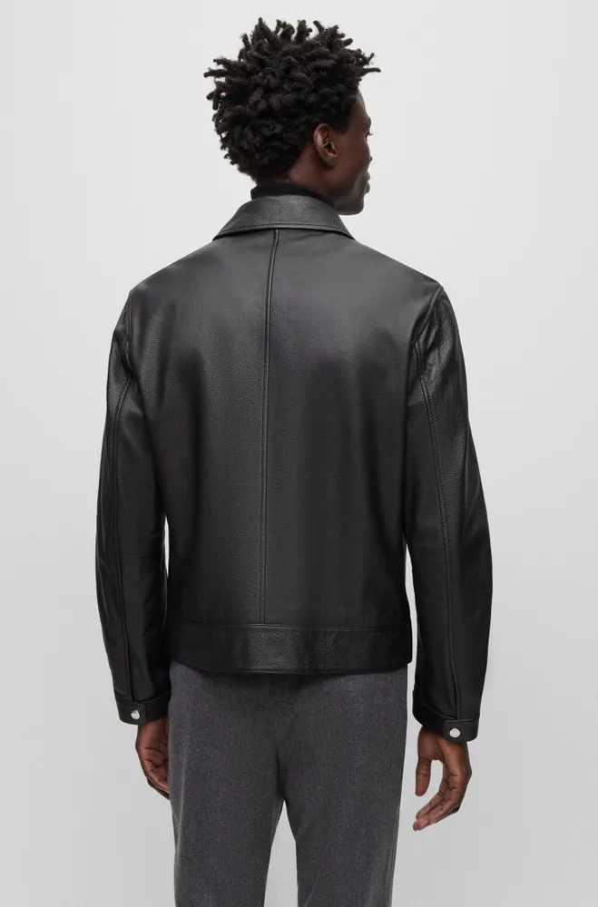 Leather jacket with two-way zip