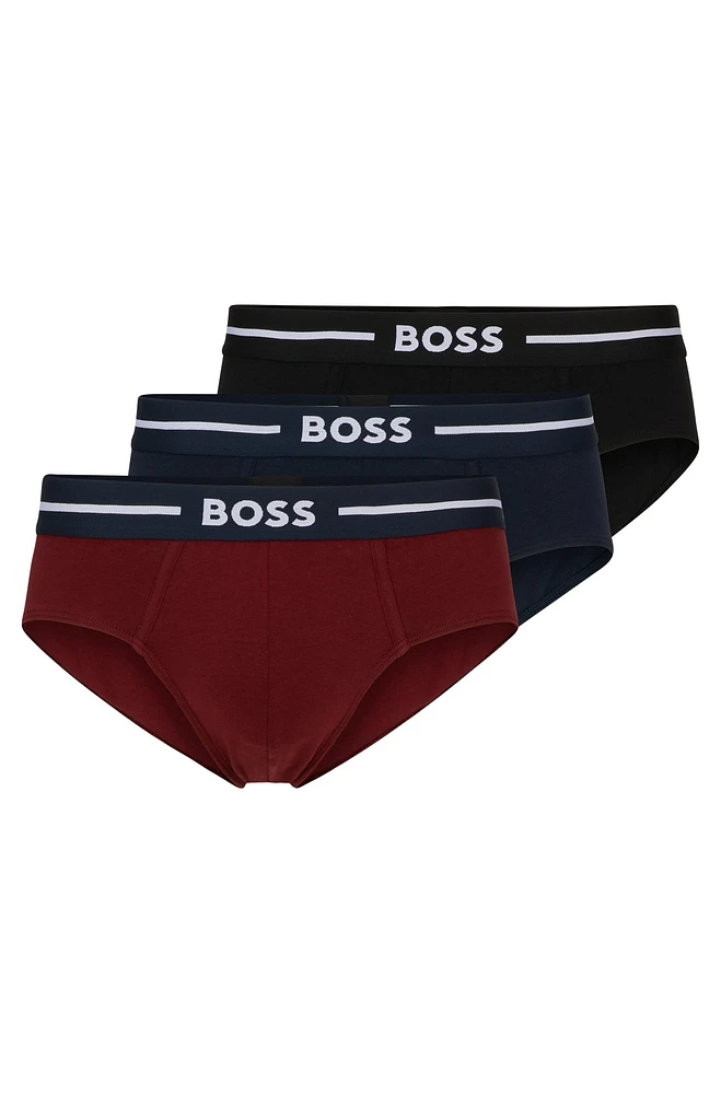 Three-pack of stretch-cotton briefs with logo waistband