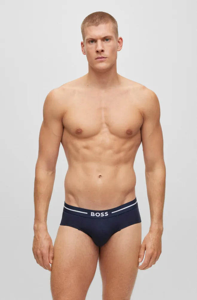 Three-pack of stretch-cotton briefs with logo waistband
