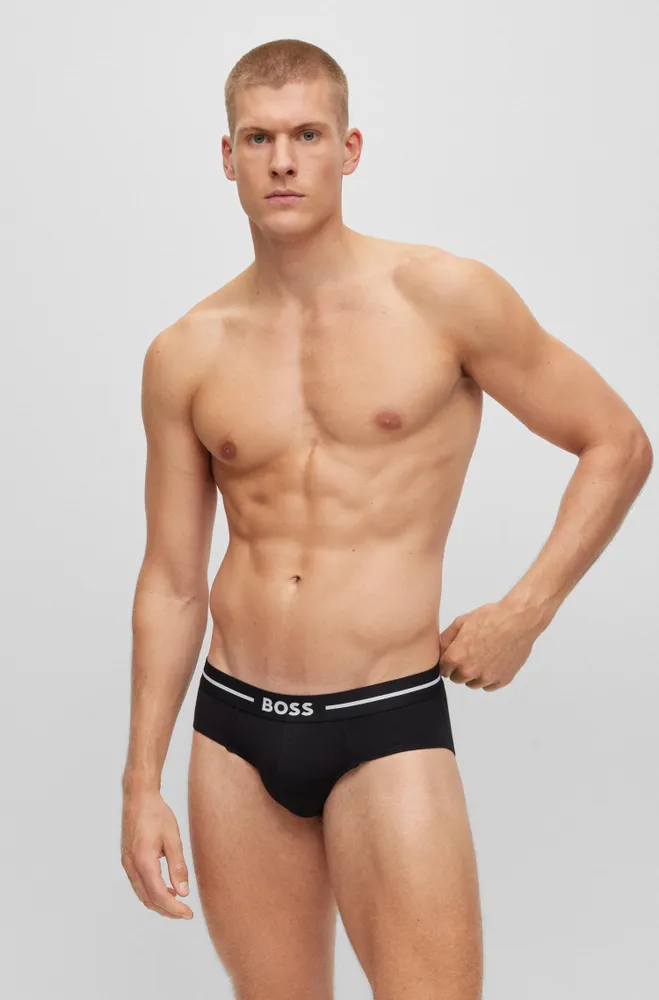 Three-pack of stretch-cotton briefs with logo waistband